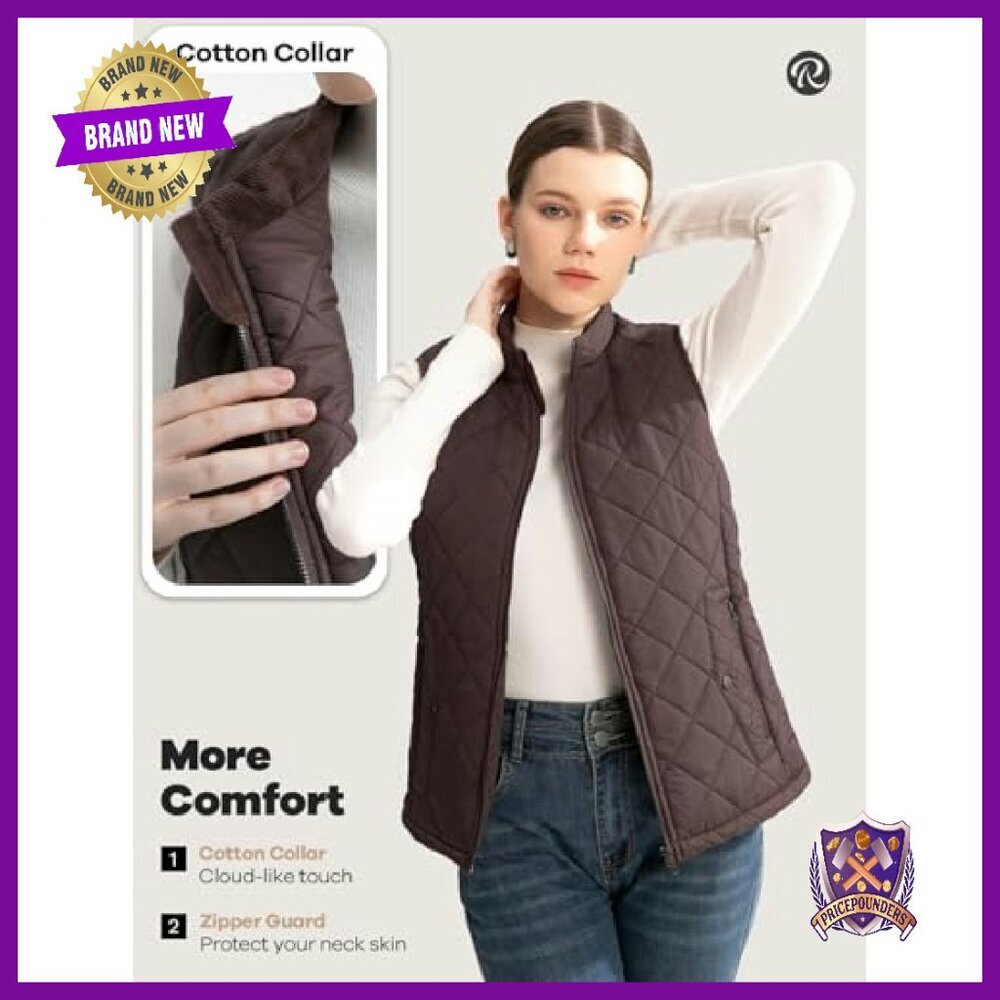Quilted Puffer Vest Water-Resistant Zip Pockets Lightweight Women's - Picture 4 of 8